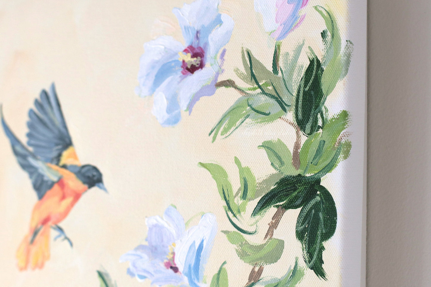 No. 516 Original chinoiserie painting of Maryland birds and flowers - 12 x 24