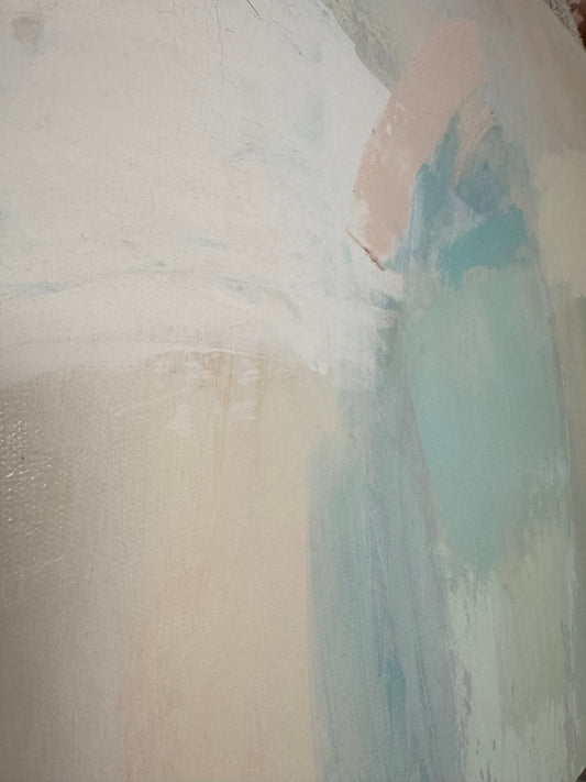 Andrea Lane Ainsworth acrylic on gallery canvas with soft pastel blends: white, blue, pink, and beige.
