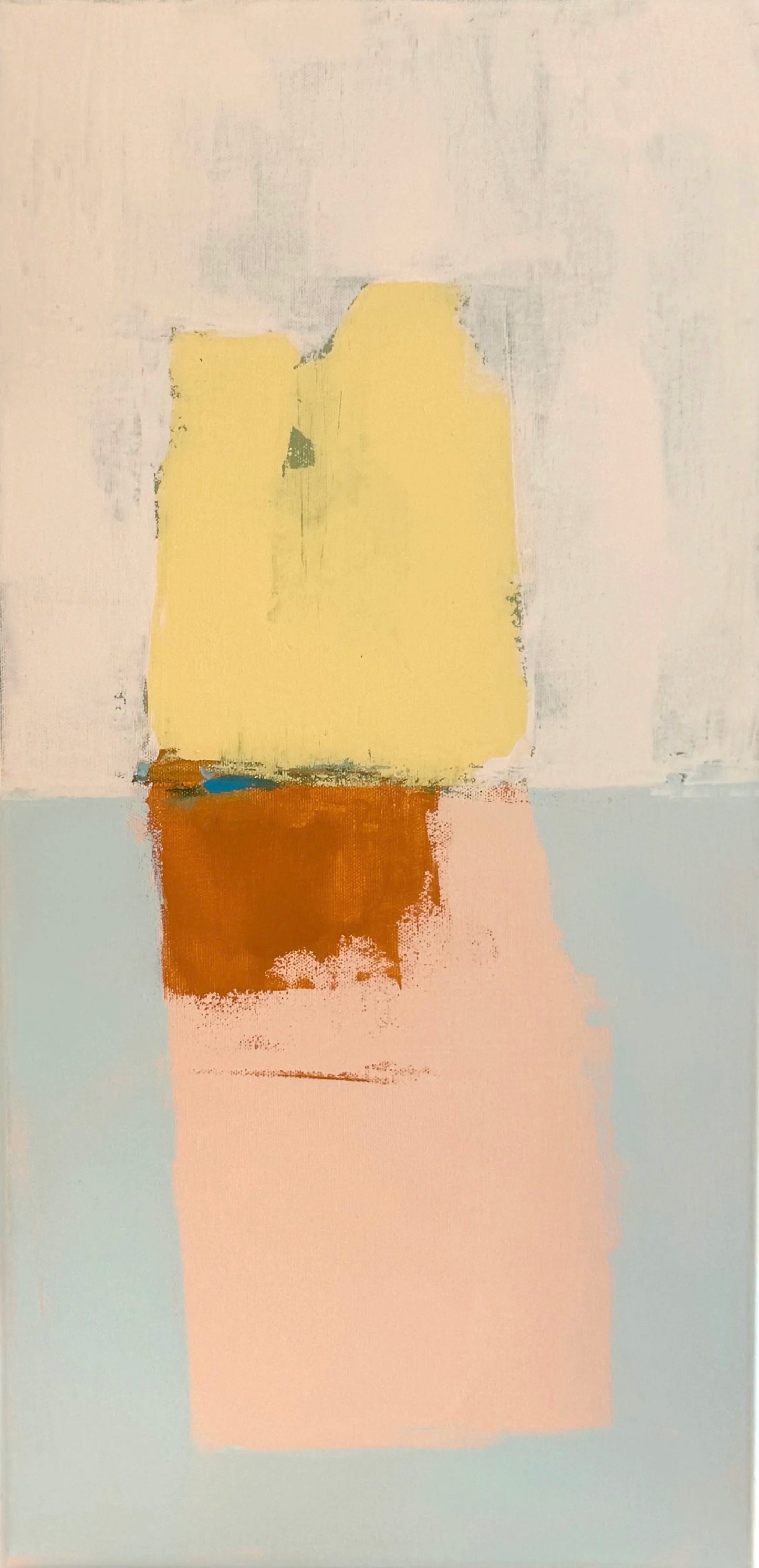 KP Art Collectives minimalist wall art: a yellow block above orange and pink, divided by light blue and white.