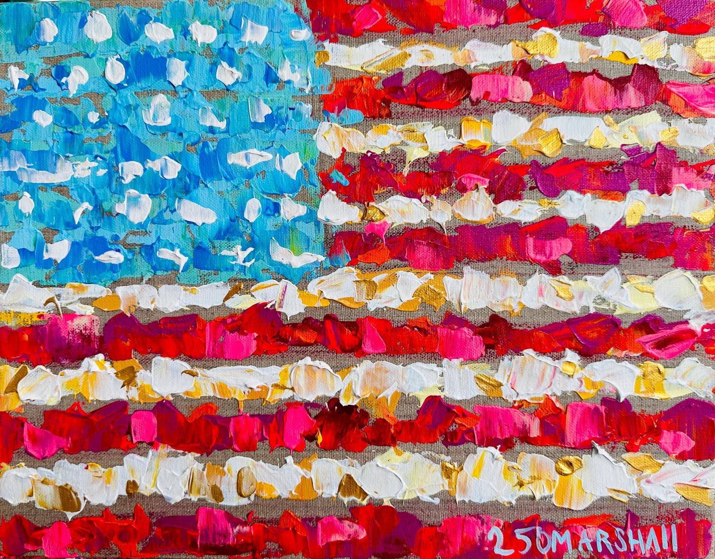 Bold abstract U.S. flag acrylic by Lauren Marshall Fine Art—perfect patriotic décor for the Fourth of July.
