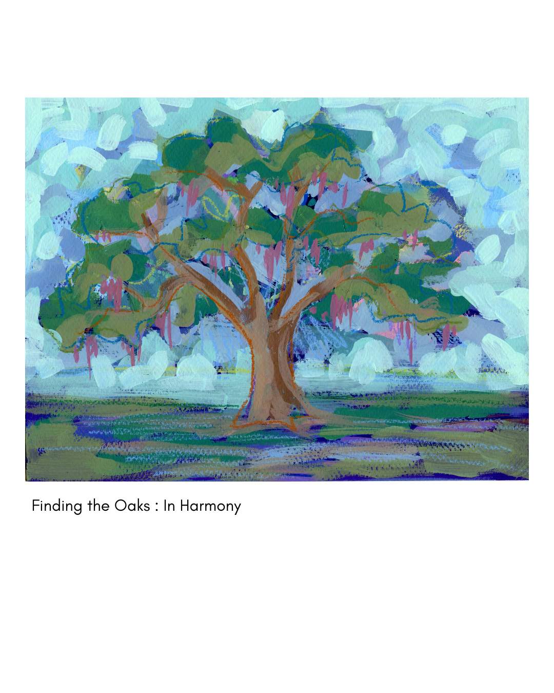 Original watercolor and acrylic live oak tree by Elizabeth Sheats Art & Design.