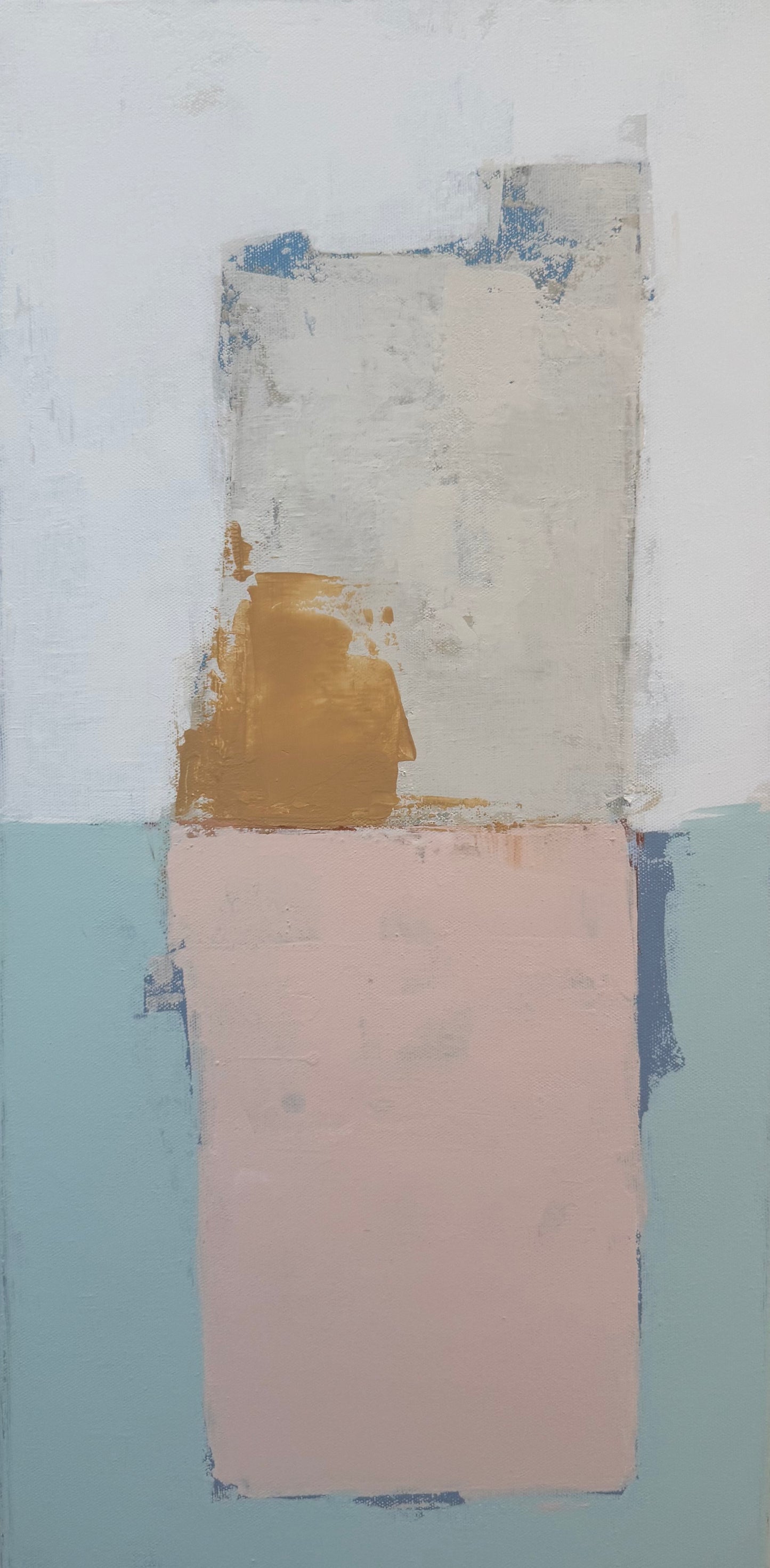 Sunwashed palettes and rough edges define this minimalist KP Art Collective print in pale pink, tan, gold, and blue.