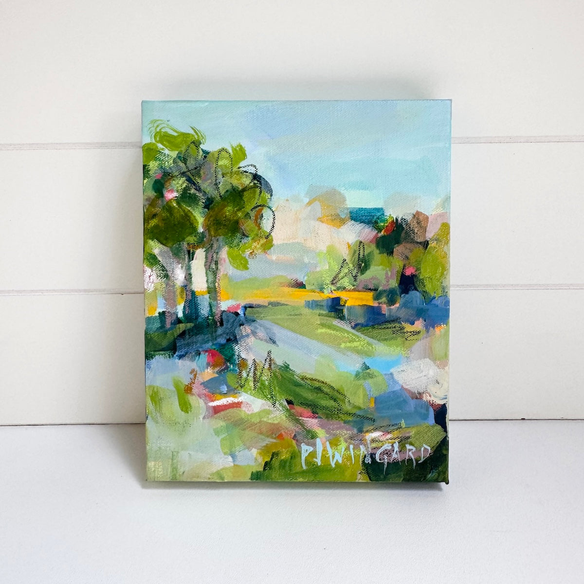 Pamela Wingard Fine Art coastal painting with trees, greenery, bold brushstrokes, and vibrant colors on gallery canvas.