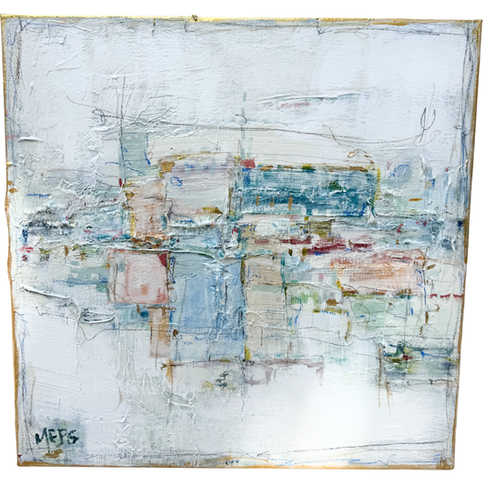 Megan Guidry abstract painting with textured white, glacial blue, and green strokes inspired by Banff National Park.