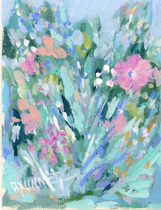 Michelle Brunners Seabreeze Wildflower Series: pastel pink, blue, and green art in soft, impressionistic brushstrokes.