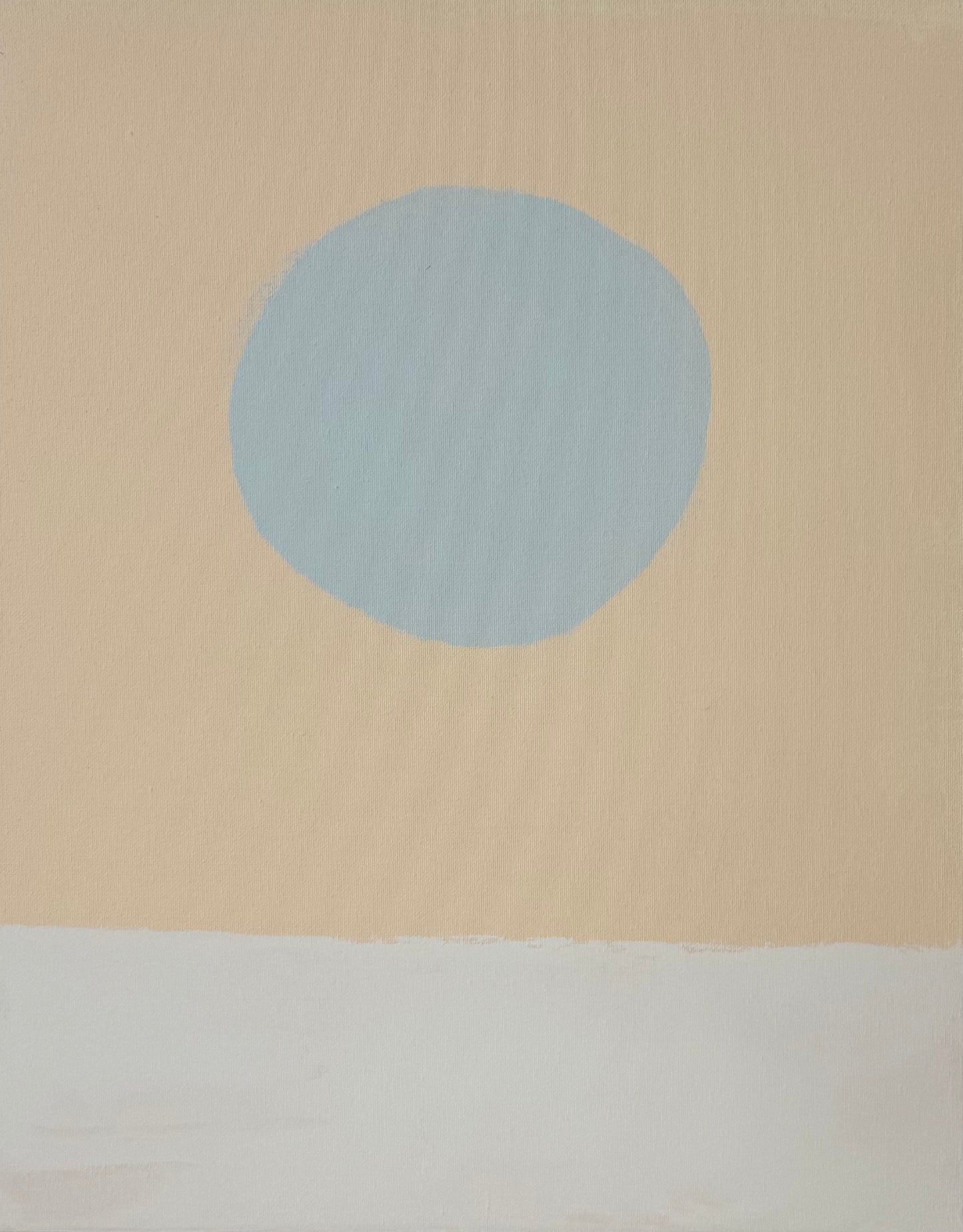 KP Art Collective minimalist print with a pale blue circle over an off-white strip on a beige, sunwashed background.