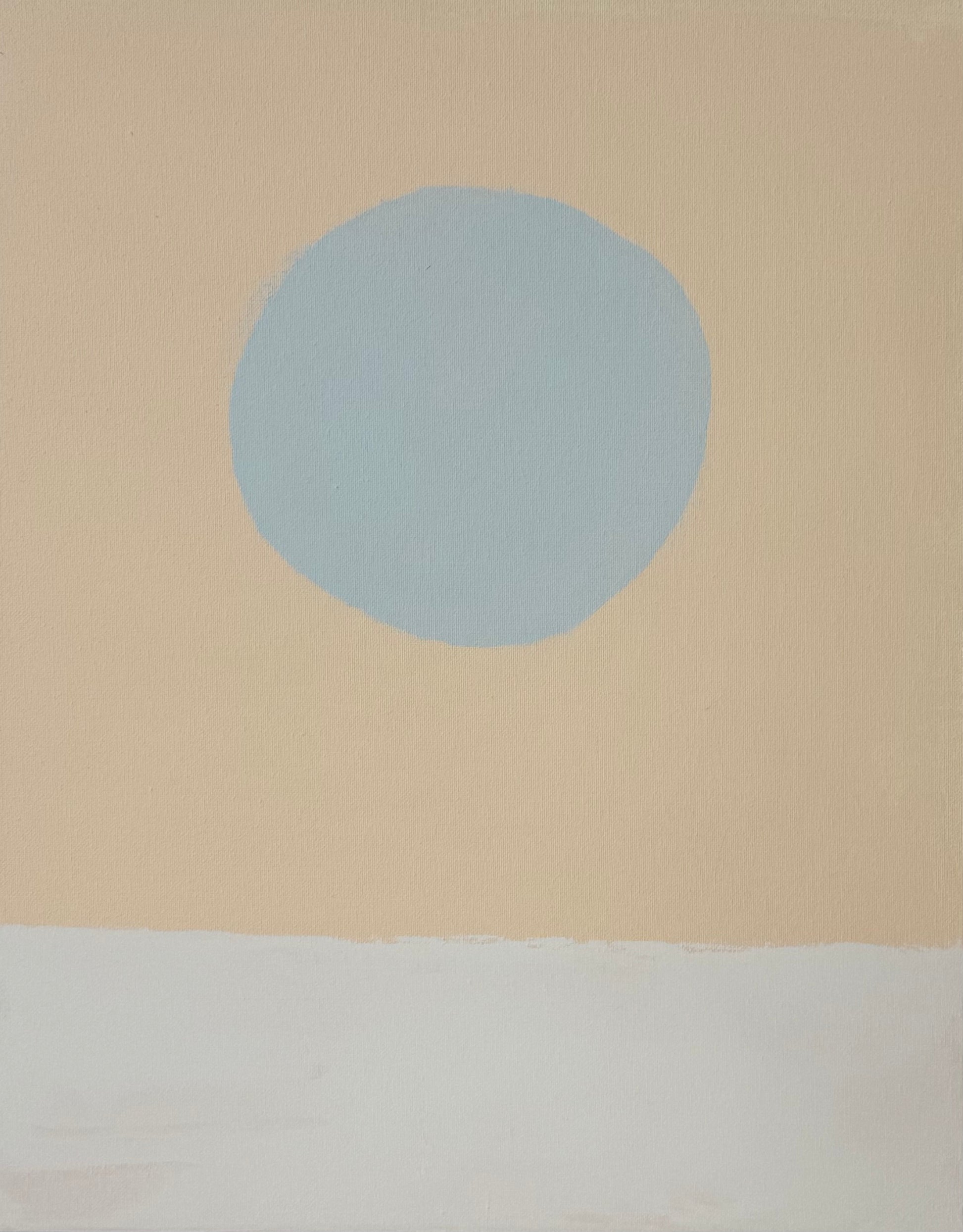 KP Art Collective minimalist print with a pale blue circle over an off-white strip on a beige, sunwashed background.