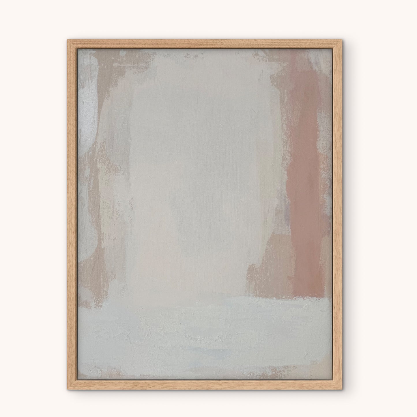 KP Art Collective minimalist art in soft beige, white, and blush tones, framed in light wood against a neutral background.