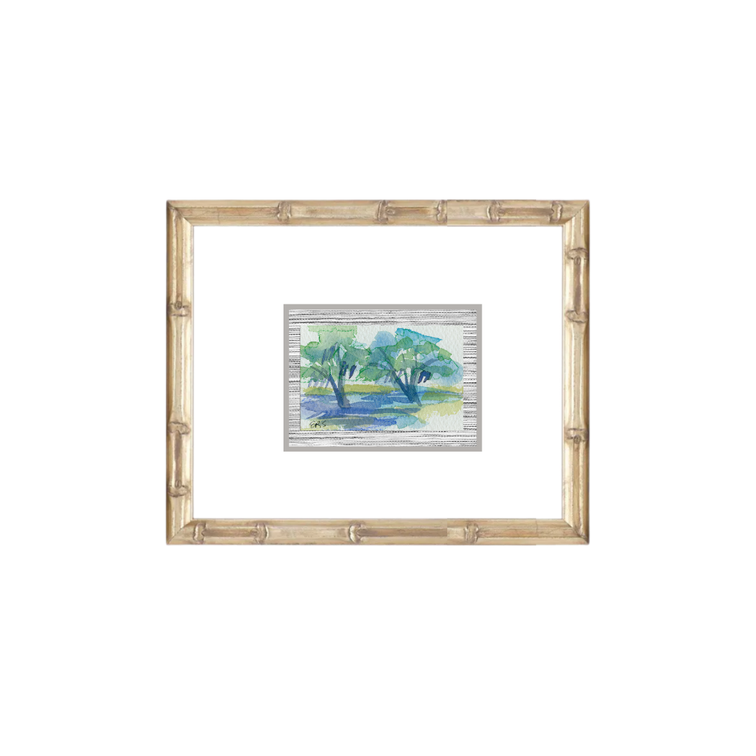 Framed live oak watercolor by water on text—perfect neutral wall decor from Elizabeth Sheats Art & Design.