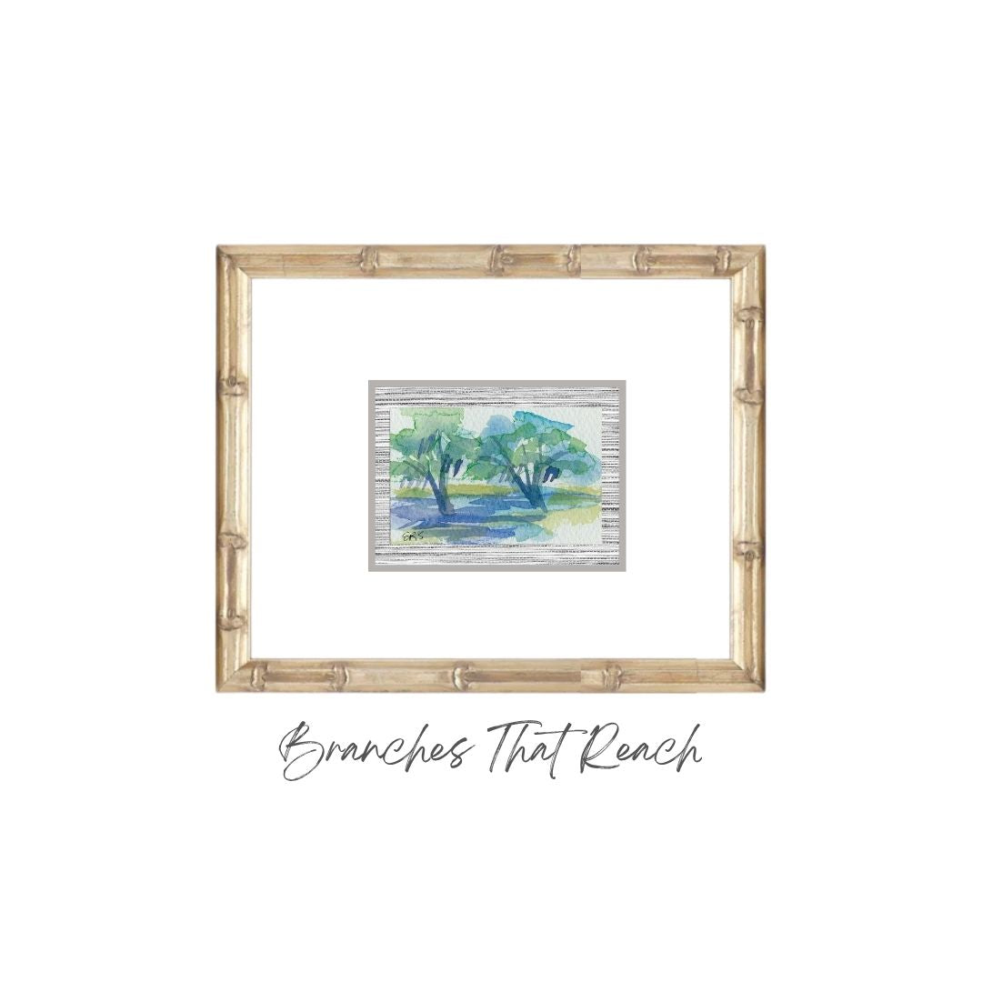 Original watercolor study of a live oak, Branches That Reach, by Elizabeth Sheats Art & Design.